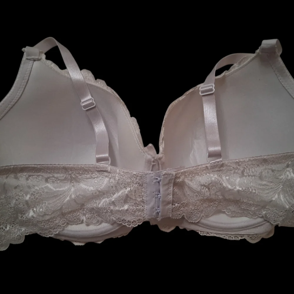 B Luxe Elegant Lace Bra - Ivory white sheer on sides 42D lightly padded